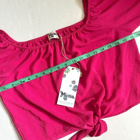 Show Me Your MuMu Hot Pink Knit Off Shoulder Front Tie Blouse - Picture 6 of 6